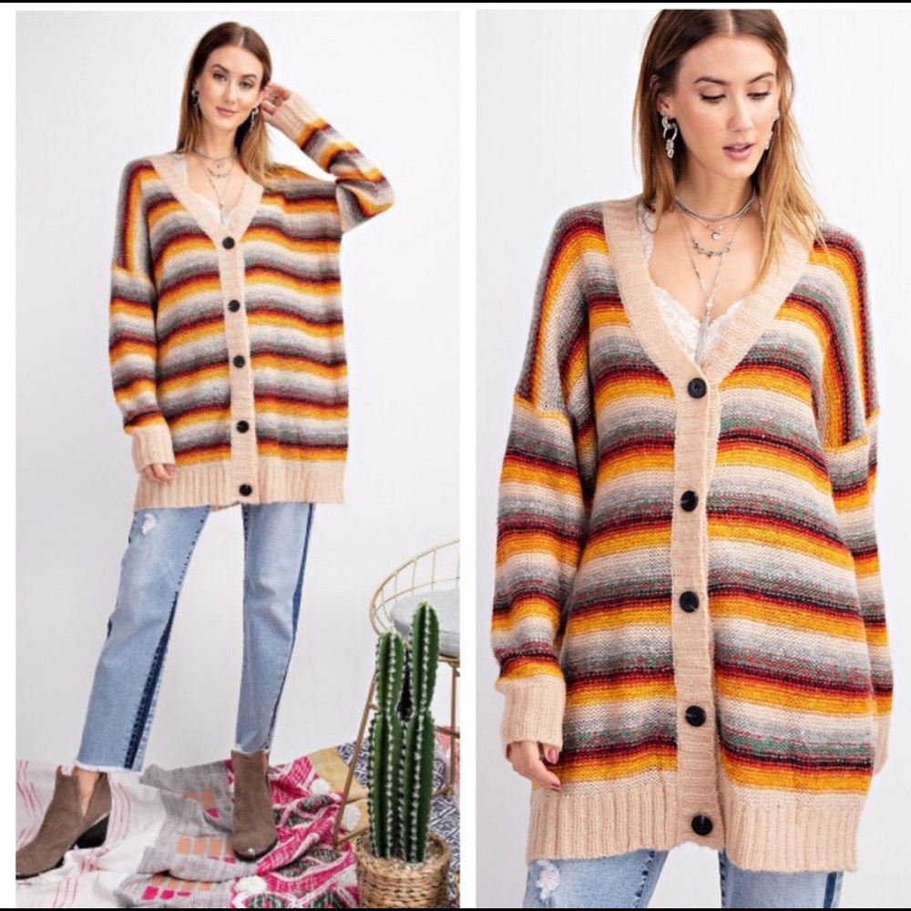 Easel Colorful Buttondown Cardigan - Picture 2 of 13